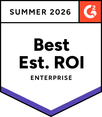 G2 Best Estimated ROI badge, Enterprise segment, Enterprise Content Management category, Summer 2026 reports