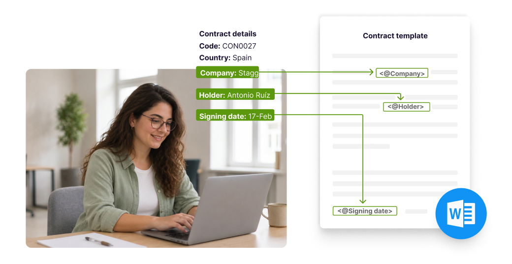 Contract generated automatically from a template with the record data in R2 Docuo