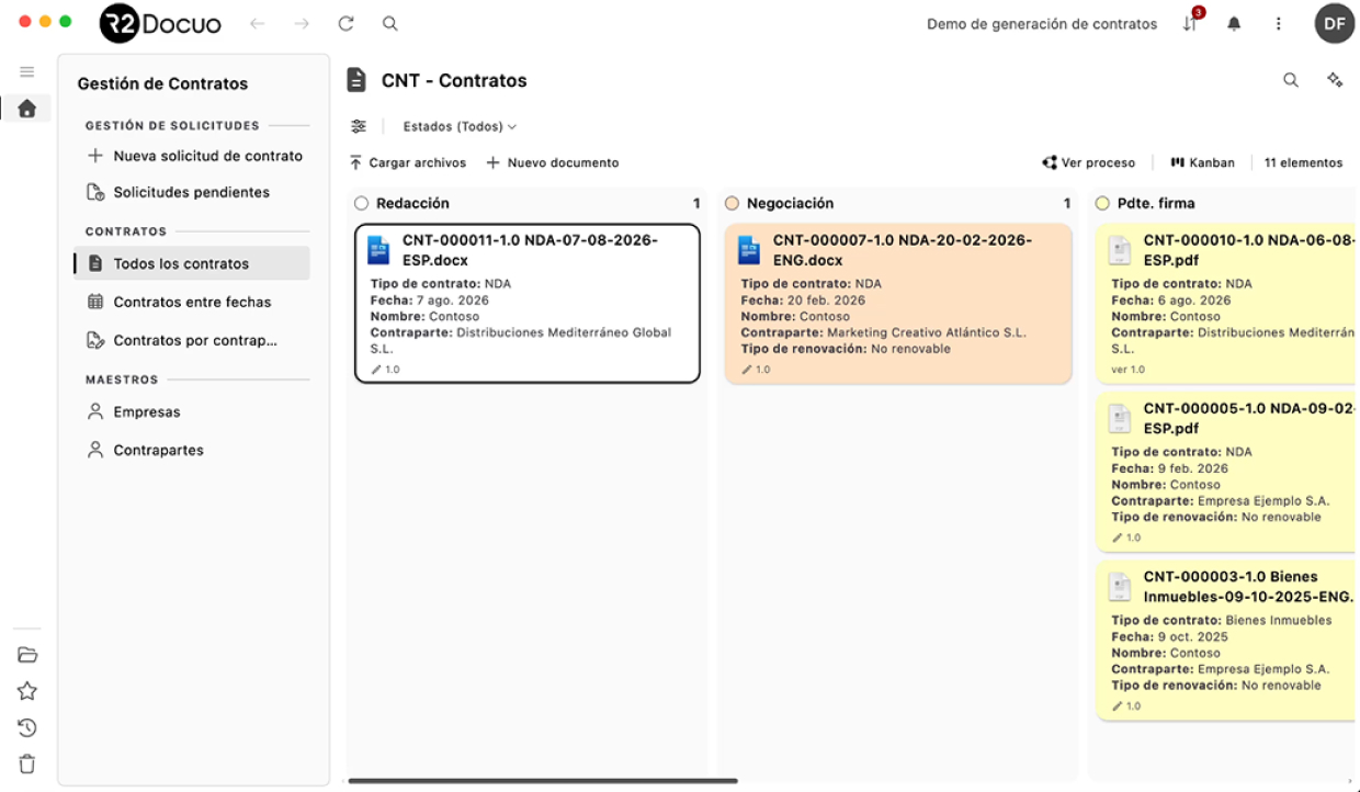 R2 Docuo interface, Spanish document management software