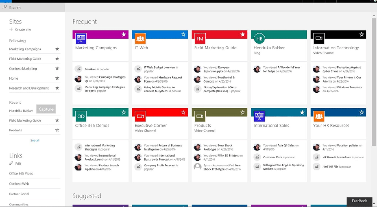 Microsoft SharePoint interface
