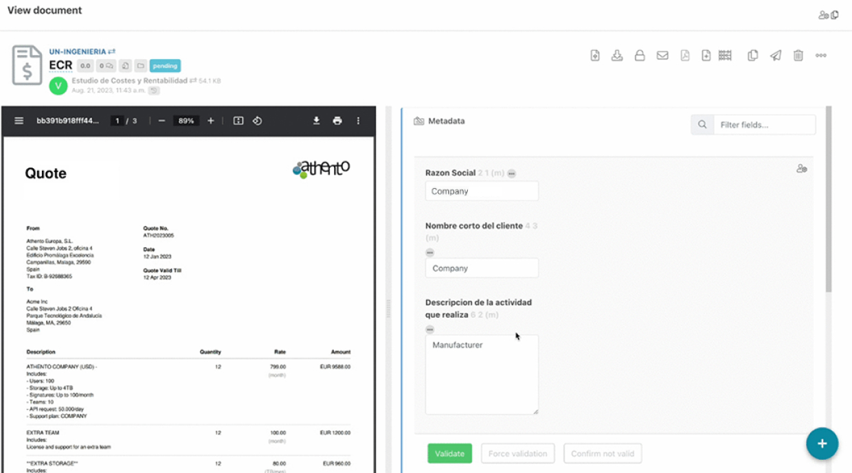 Athento interface