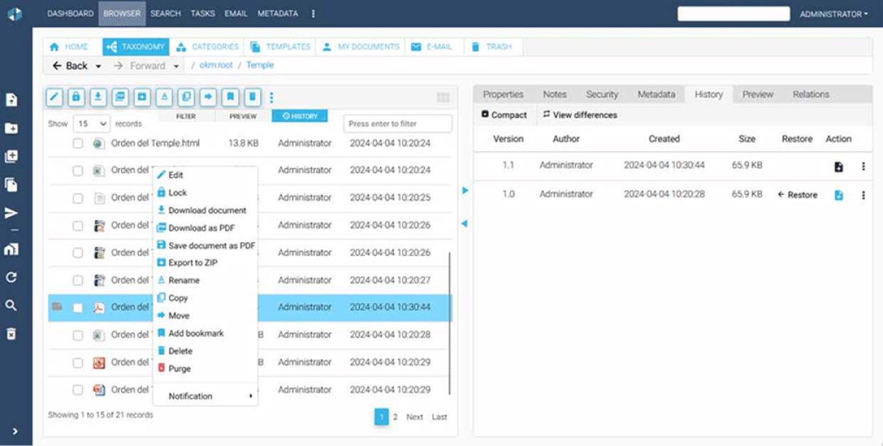OpenKM interface
